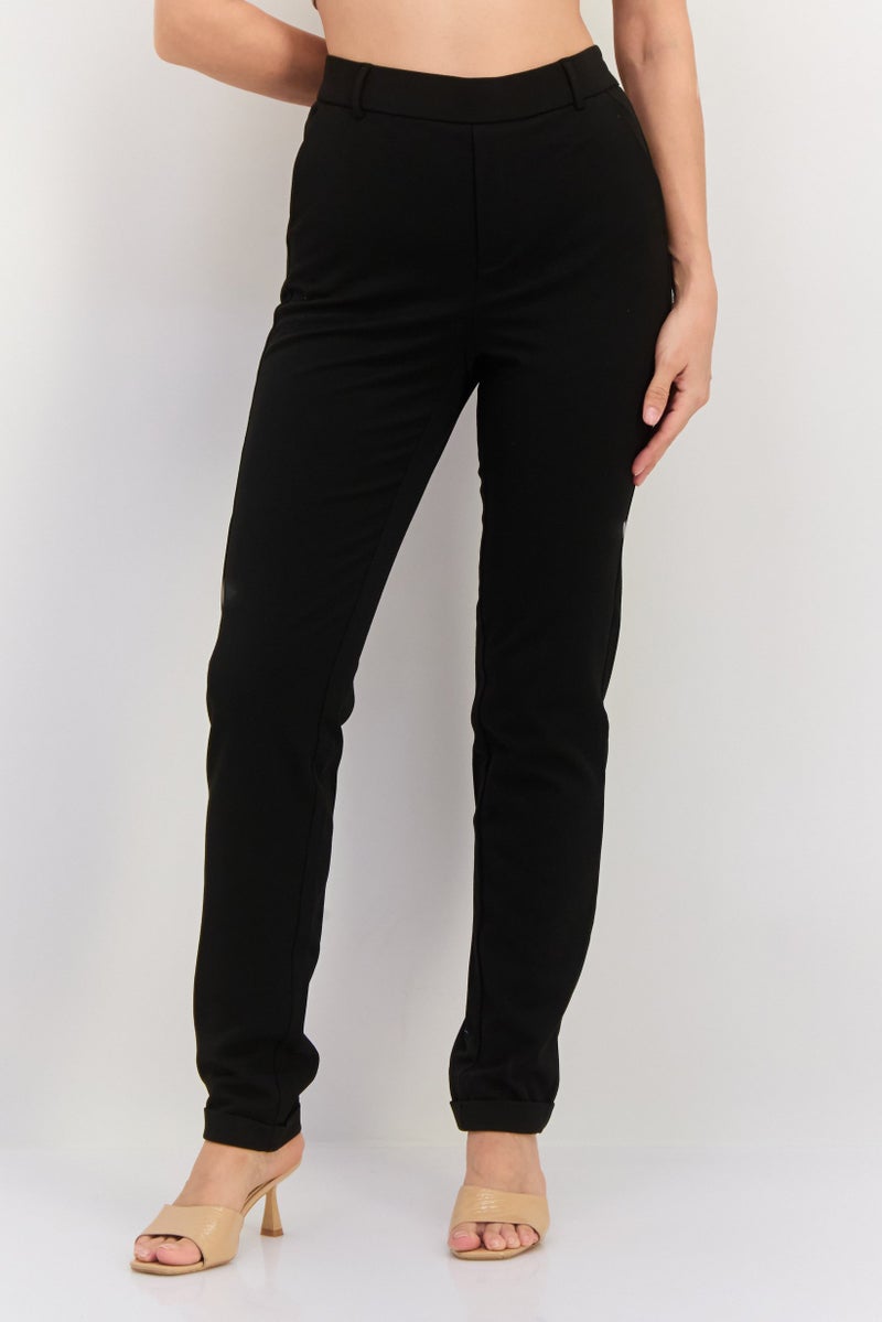 VERO MODA Women Regular Fit Solid Straight Leg Pants, Black - Image 1