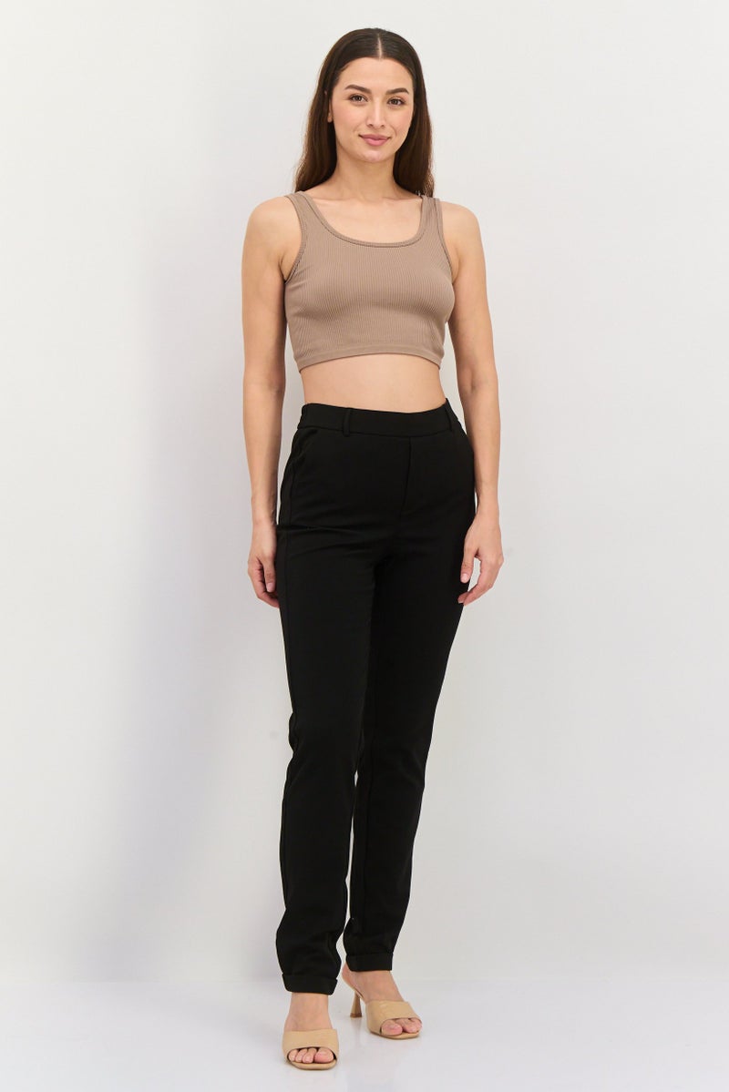 VERO MODA Women Regular Fit Solid Straight Leg Pants, Black - Image 2