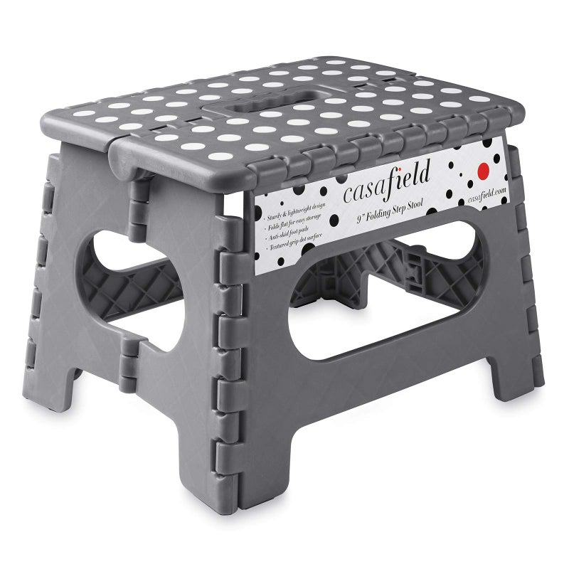 Casafield Casafield 9 Folding Step Stool with Handle Gray  Portable Collapsible Small Plastic Foot Stool for Kids and Adults  Use in The Kitchen Bathroom and Bedroom 