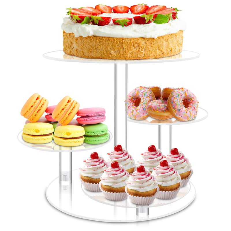 weddingwish Cupcake Stand 4 Tier Acrylic Cake Stand Round Cake and Cupcake Stand Combo Clear Tiered Cupcake Tower Stands for 50 Cupcakes Cake Display Tree Stand for Wedding Birthday Party - Image 2