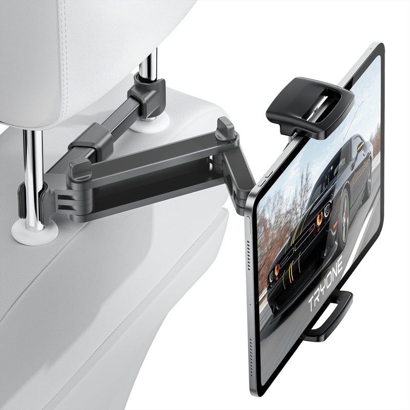 TRYONE Car Headrest Tablet Holder Mount - Stretchable Backseat Stand for Kids, Compatible with 4.7-12.9" Devices - Image 1