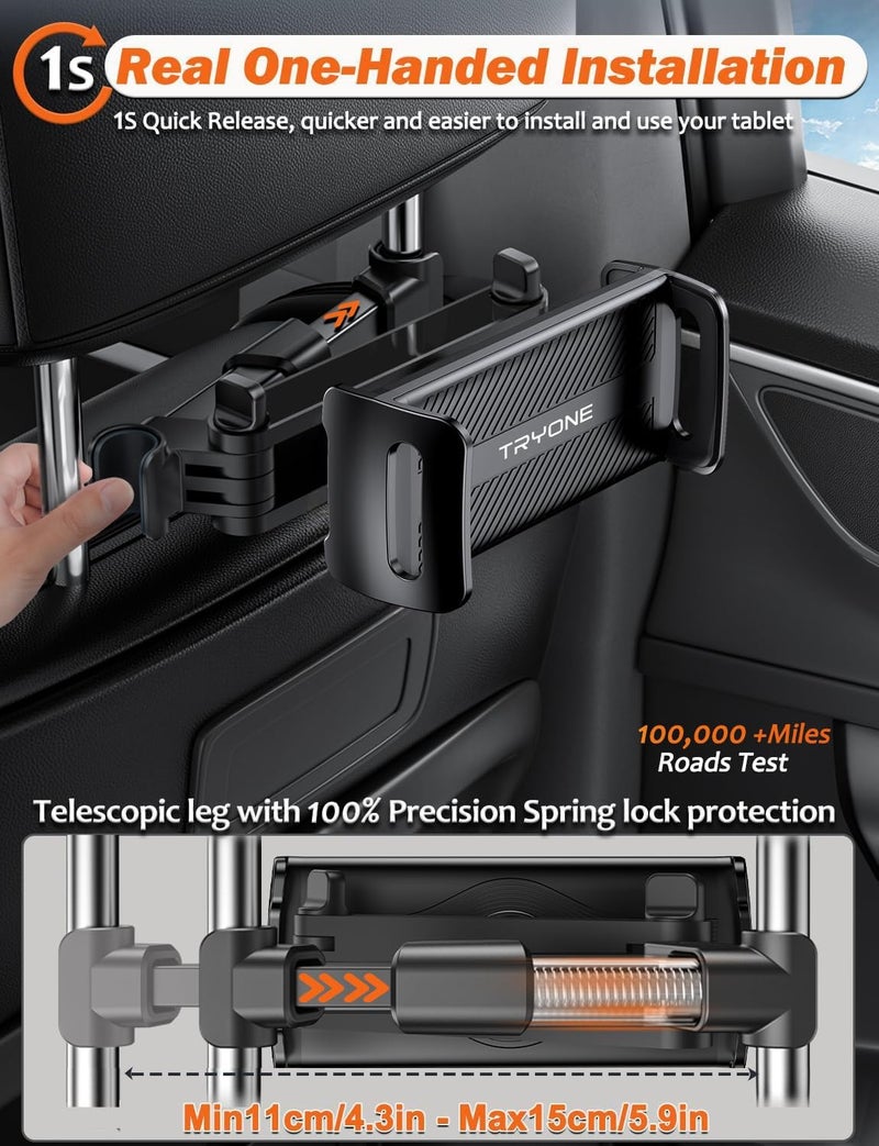 TRYONE Car Headrest Tablet Holder Mount - Stretchable Backseat Stand for Kids, Compatible with 4.7-12.9" Devices - Image 2