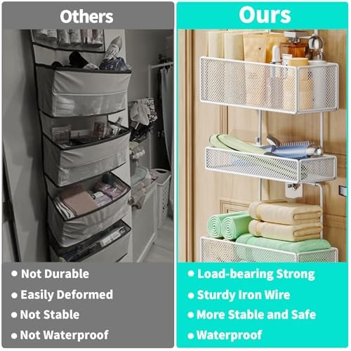 HapiRm Over Door Organizer Hanging - 6 Tier Over The Door Storage with Visual Pockets & Hooks, with 4 Metal Large Capacity Baskets for Bathroom Bedroom Kitchen Pantry Cabinet - Image 2