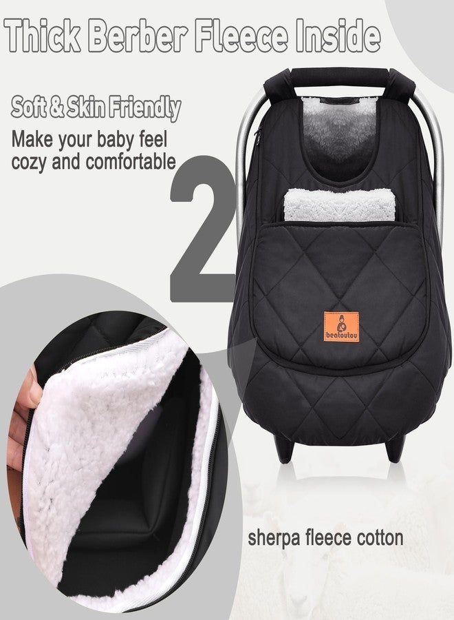 beatoutou Winter Baby Car Seat Cover, Beatoutou Waterproof Winter Infant Carseat Canopy for Boys Girls, Cold Weather Warm Car Seat Covers for Babies, Keeps Babies Warm and Cozy (Black) - Image 3