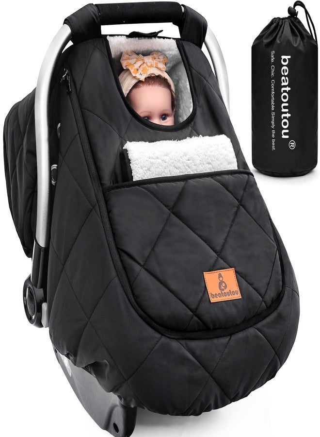 beatoutou Winter Baby Car Seat Cover, Beatoutou Waterproof Winter Infant Carseat Canopy for Boys Girls, Cold Weather Warm Car Seat Covers for Babies, Keeps Babies Warm and Cozy (Black) - Image 1