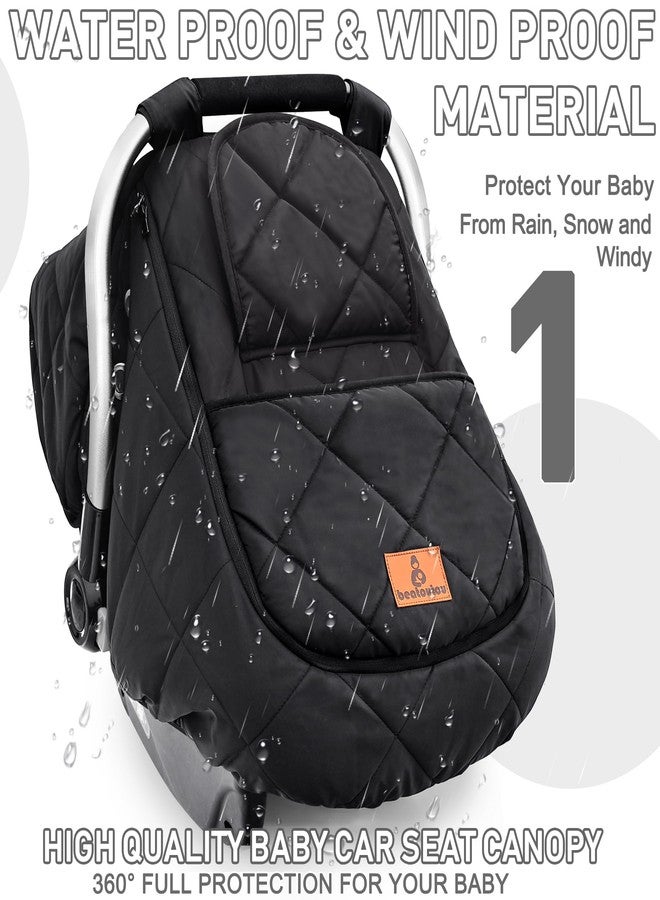 beatoutou Winter Baby Car Seat Cover, Beatoutou Waterproof Winter Infant Carseat Canopy for Boys Girls, Cold Weather Warm Car Seat Covers for Babies, Keeps Babies Warm and Cozy (Black) - Image 2