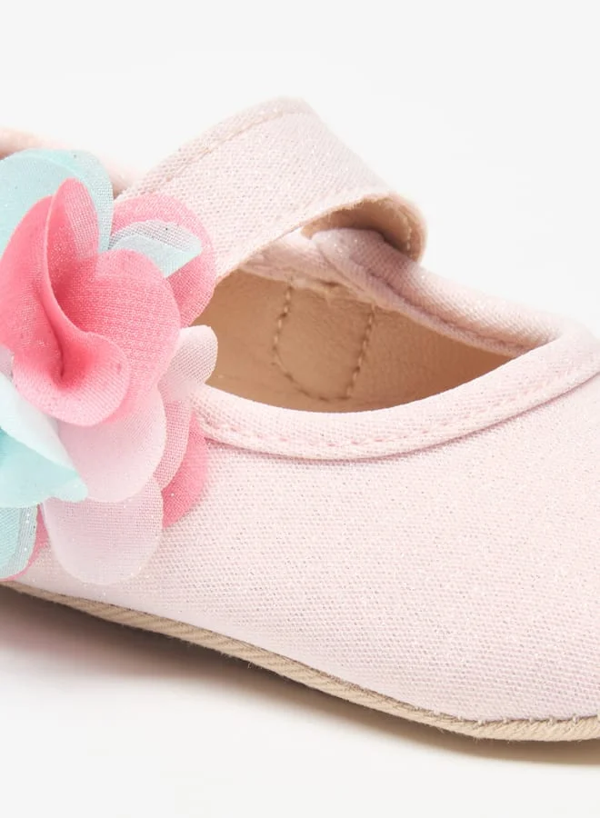 Barefeet Floral Trim Booties with Hook and Loop Closure