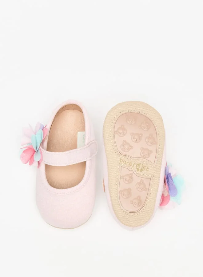 Barefeet Floral Trim Booties with Hook and Loop Closure