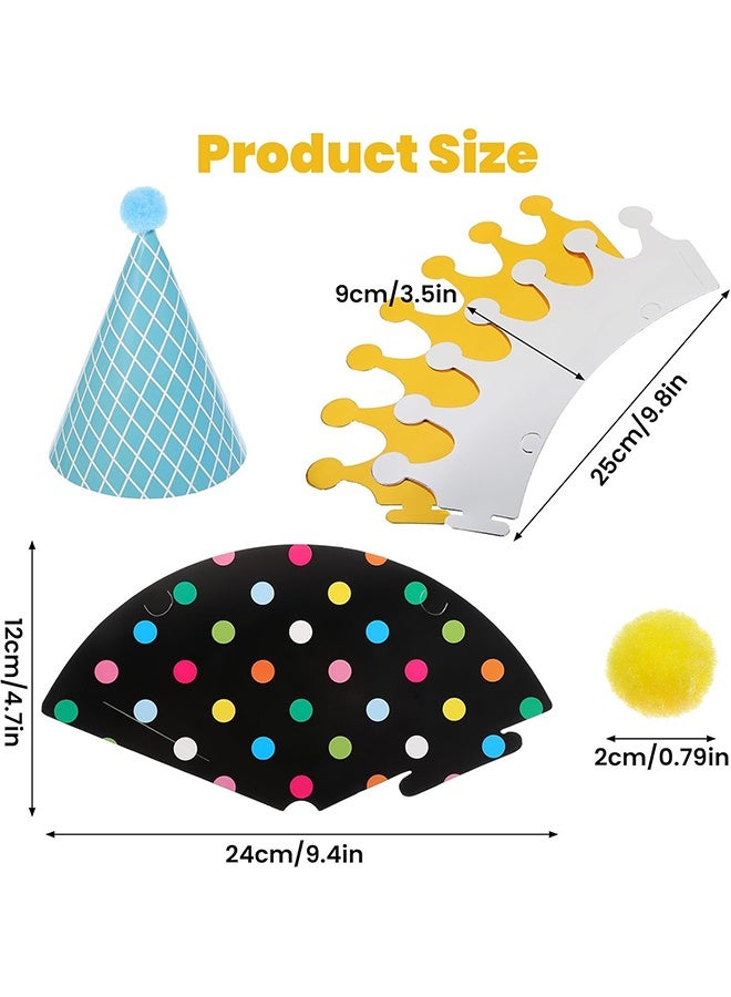 11 قطعة من قبعات مخروطية لحفلات أعياد الميلاد، بوم بوم، قبعات ورقية جميلة على شكل كعكة عيد ميلاد، تاج جميل، للأطفال والكبار (9 قبعات و2 تاج) - Image 2