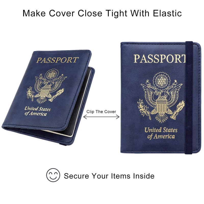 WALNEW Passport Holder for Travel, RFID Passport Cover Wallet for Women Men, PU Leather Passport Book Card Holder Case with Pen, Travelling Essentials for Flying - Image 5
