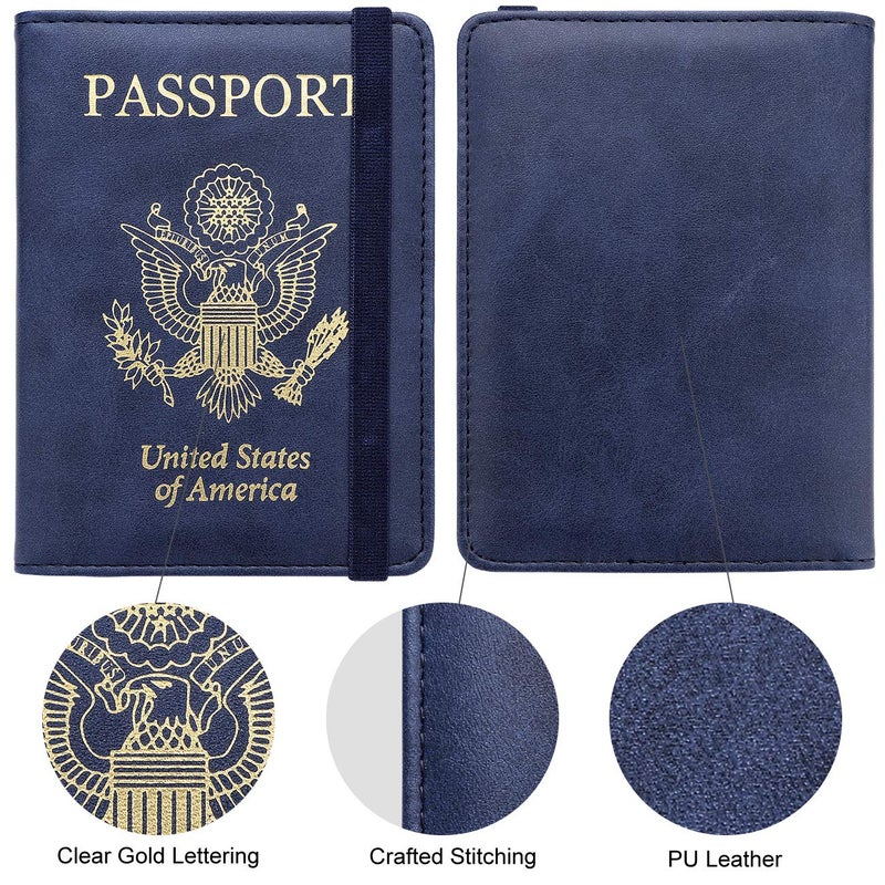 WALNEW Passport Holder for Travel, RFID Passport Cover Wallet for Women Men, PU Leather Passport Book Card Holder Case with Pen, Travelling Essentials for Flying - Image 2