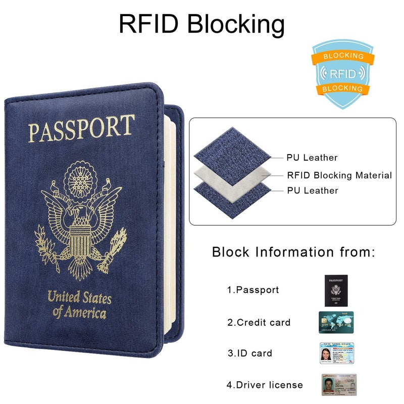 WALNEW Passport Holder for Travel, RFID Passport Cover Wallet for Women Men, PU Leather Passport Book Card Holder Case with Pen, Travelling Essentials for Flying - Image 3