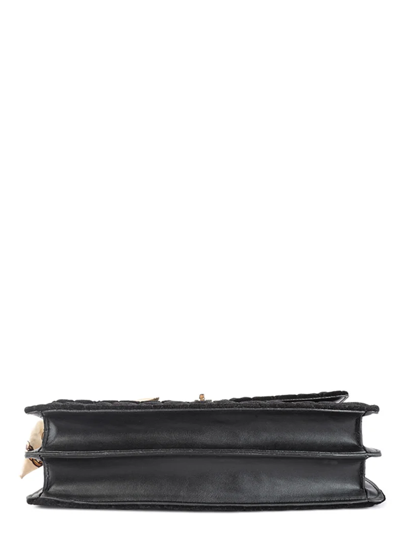 London Rag Black Quilted Velvet Baguette
