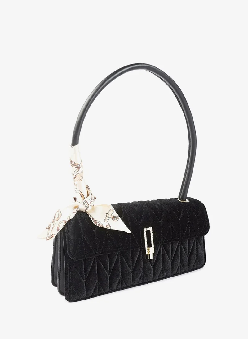 London Rag Black Quilted Velvet Baguette