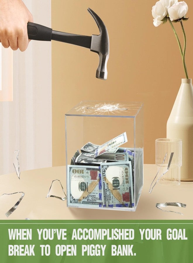 Thingrific Clear Piggy Bank for Adults/Kids, Acrylic Unopenable Money Box for Cash Coin Saving, Must Break to Open, Money Saving Jar for Adults Boys Girls, Size 4.72'' - Image 4