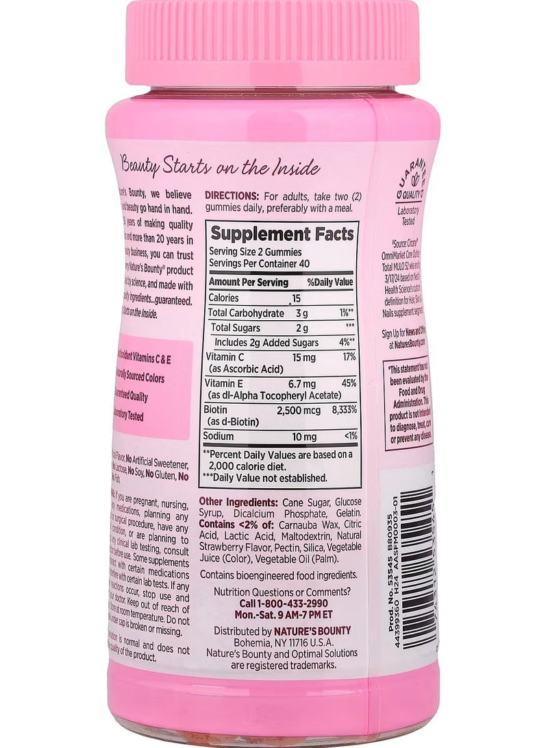 NATURE'S BOUNTY Optimal Solutions, Hair, Skin & Nails Gummies, Strawberry, 80 Gummies - Image 2