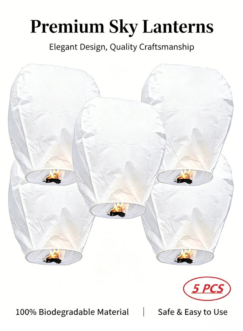 5 Pack Chinese Sky Lanterns, Sky Lantern to Release in Memory, 100% Biodegradable, Eco Friendly, Floating Lanterns for Outside Flying, Party Decoratin, Birthday, Eid, Funeral, Memorial Day - Image 1