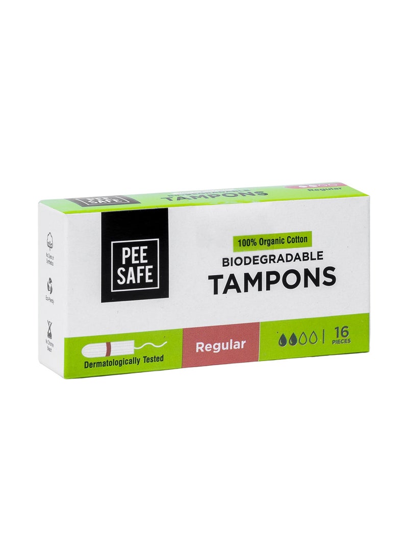 PEESAFE Organic Cotton Tampons - Light to Medium Flow Regular Size 16 Pcs  - Image 1