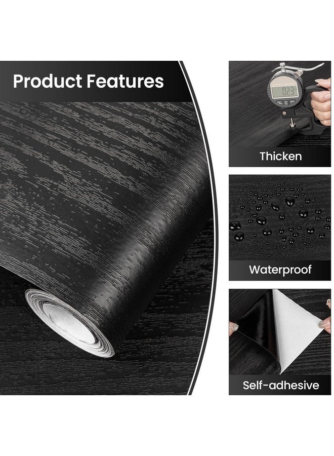 Abyssaly 24" X 118" Black Wood Peel and Stick Wallpaper Decorative Self-Adhesive Contact Paper Film Furniture Real Wood Tactile Sensation Surfaces Easy to Clean - Image 1