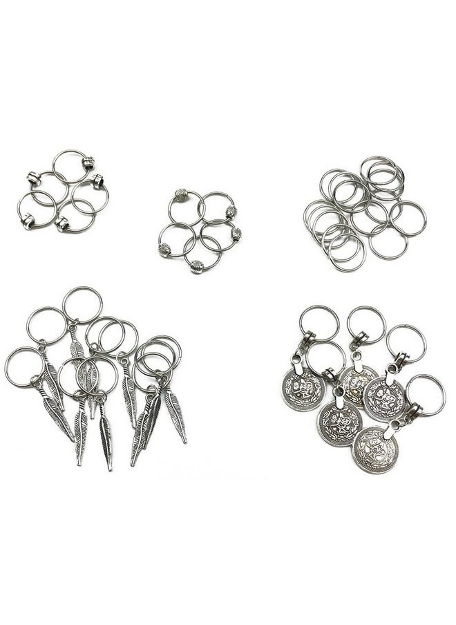 Hyamass - Yamass 40Pcs Antique Silver Ring Feather Coin Bead Charms Pendant Braid Hair Clip Headband Hair Accessories - Image 1