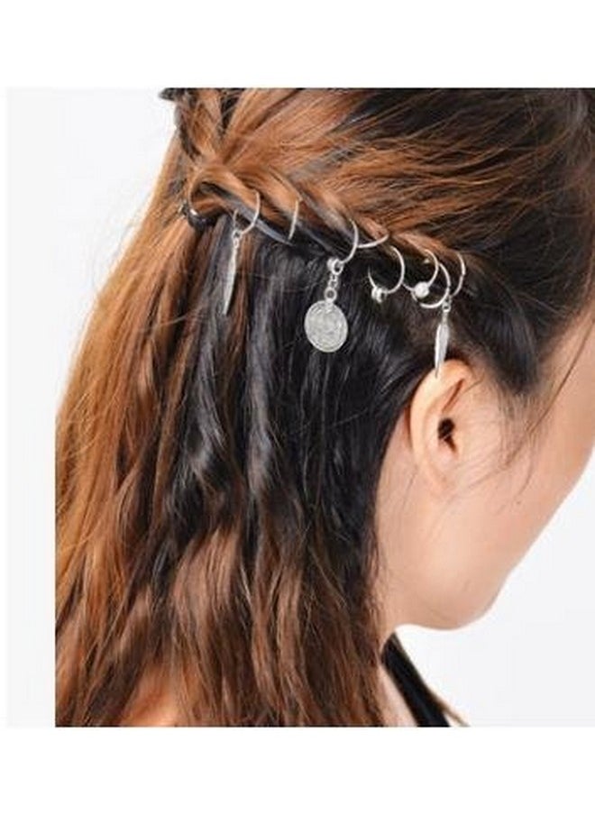 Hyamass - Yamass 40Pcs Antique Silver Ring Feather Coin Bead Charms Pendant Braid Hair Clip Headband Hair Accessories - Image 1