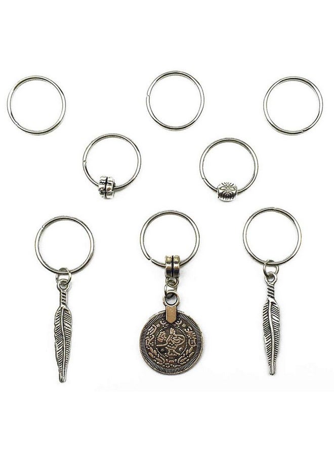 Hyamass - Yamass 40Pcs Antique Silver Ring Feather Coin Bead Charms Pendant Braid Hair Clip Headband Hair Accessories - Image 1