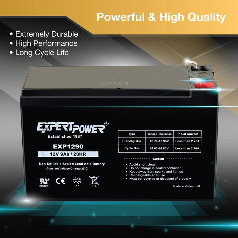 ExpertPower EXP1290-12V 9AH SLA AGM Rechargeable 12V Battery for Ride on Toys, APC Backup UPS Battery Replacement, 12 Volt Batteries for Alarm, Replaces UB1290 CP1290 40748, F2 Terminals - Image 5