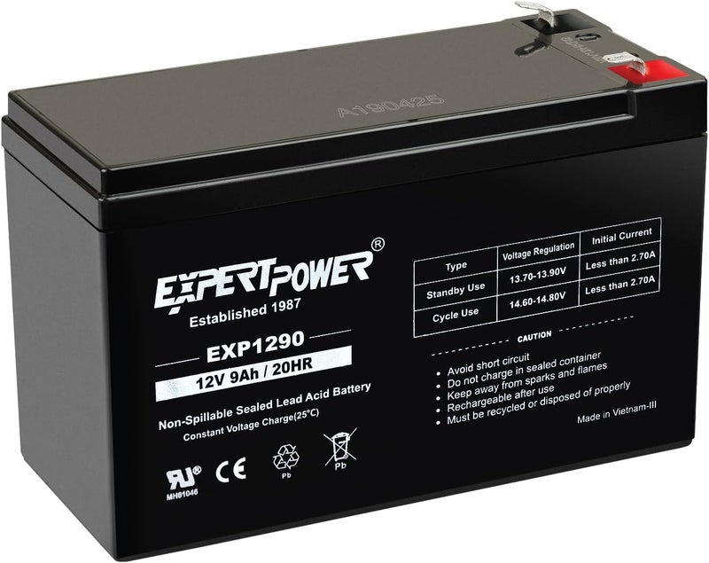 ExpertPower EXP1290-12V 9AH SLA AGM Rechargeable 12V Battery for Ride on Toys, APC Backup UPS Battery Replacement, 12 Volt Batteries for Alarm, Replaces UB1290 CP1290 40748, F2 Terminals - Image 1