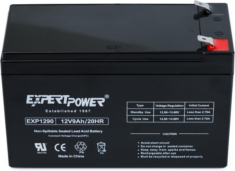 ExpertPower EXP1290-12V 9AH SLA AGM Rechargeable 12V Battery for Ride on Toys, APC Backup UPS Battery Replacement, 12 Volt Batteries for Alarm, Replaces UB1290 CP1290 40748, F2 Terminals - Image 4