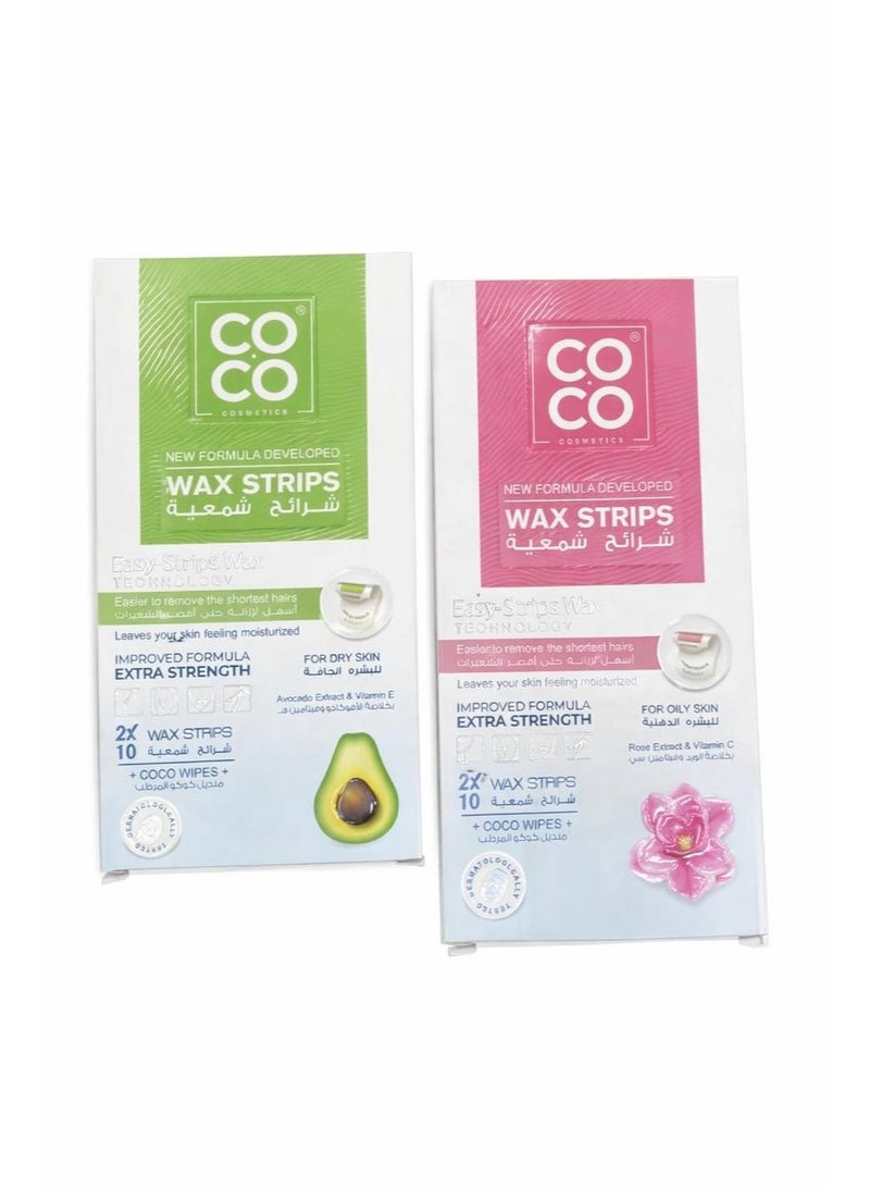 Coco Avocado wax strips for dry skin + Rose & Vitamin C wax strips (2-piece set) - Image 1