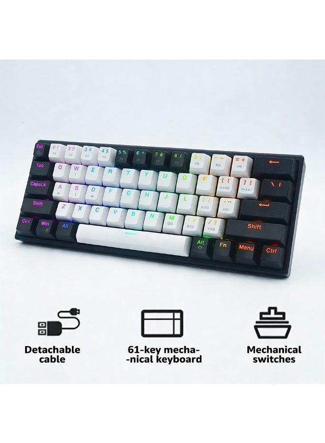61-Key RGB Mechanical Gaming Keyboard, Ultra-Fast Response Wired Type-C Mini Keyboard for PC Gamers, Compact Space-Saving, Immersive RGB, Waterproof - Image 2