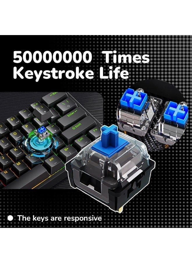 61-Key RGB Mechanical Gaming Keyboard, Ultra-Fast Response Wired Type-C Mini Keyboard for PC Gamers, Compact Space-Saving, Immersive RGB, Waterproof - Image 3
