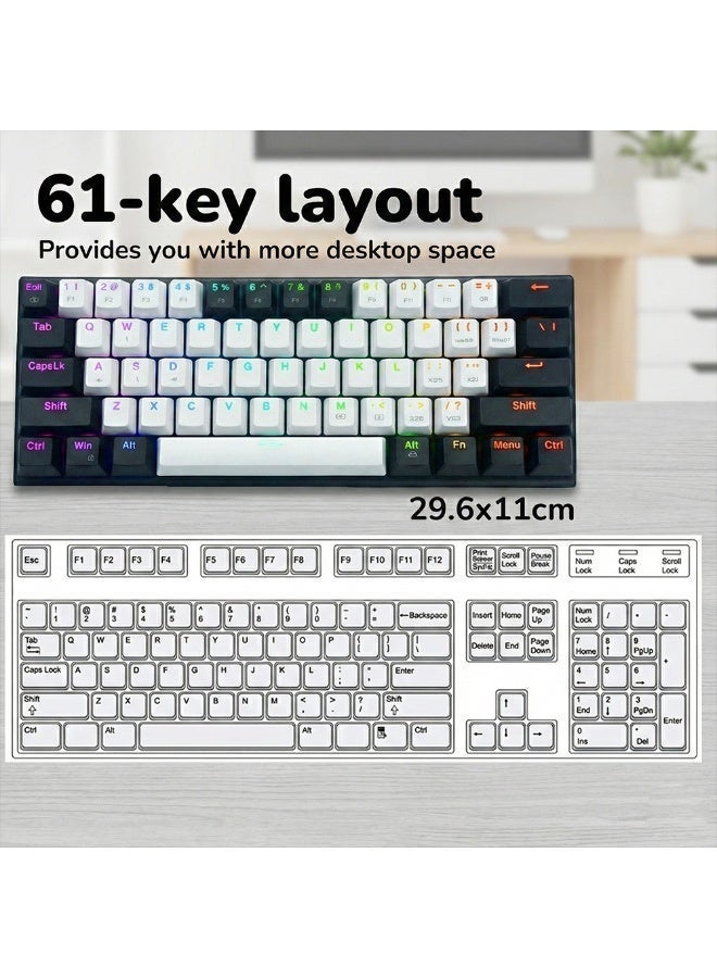 61-Key RGB Mechanical Gaming Keyboard, Ultra-Fast Response Wired Type-C Mini Keyboard for PC Gamers, Compact Space-Saving, Immersive RGB, Waterproof - Image 4