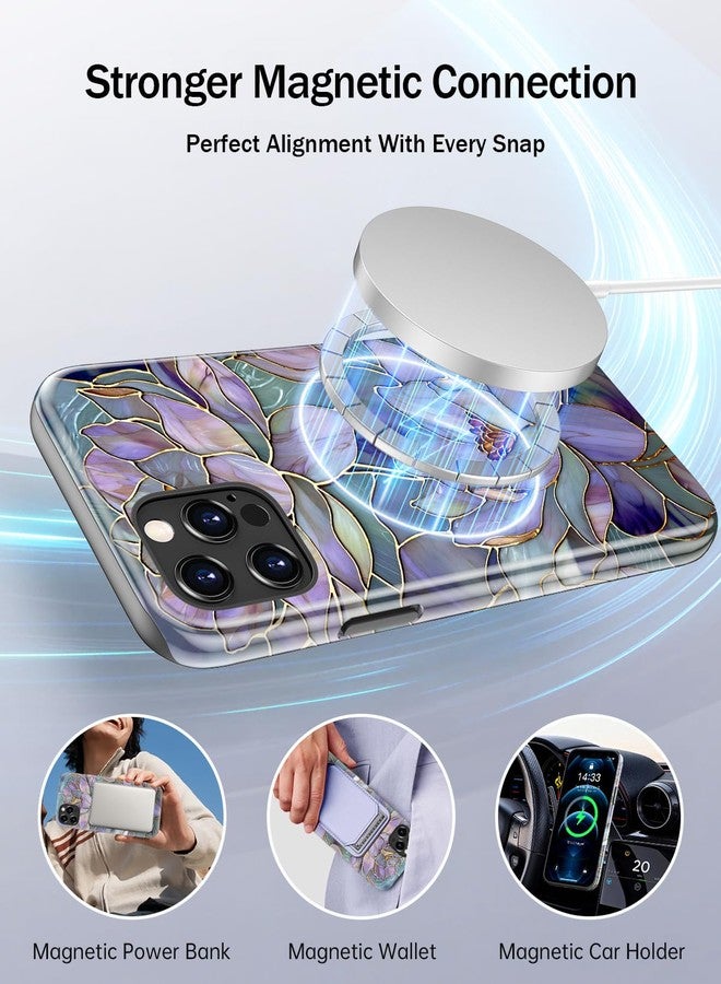 جراب Goodon لهاتف iPhone 12 Pro/جراب iPhone 12 بتصميم أنيق - متوافق مع الشحن اللاسلكي - غلاف صلب مزدوج الطبقات + غطاء سيليكون - جراب حماية للهاتف، تصميمات عصرية للنساء - زهرة اللوتس المجردة - Image 3