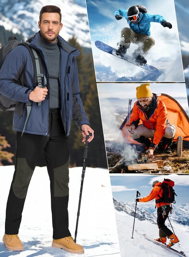 Zoofly Mens Winter Snow Pants Waterproof Thermal Fleece Lined Hiking Pants with Zip Pockets Black - Image 2
