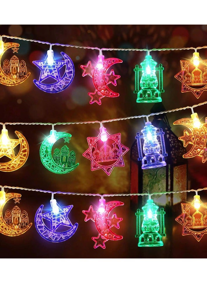 Ramadan Eid Mubarak String Lights - Colorful Crescent & Star Lantern Fairy Lights for Islamic Festival Decor - Image 1