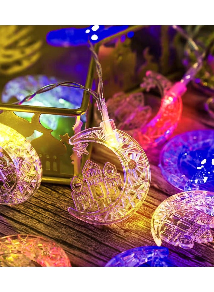 Ramadan Eid Mubarak String Lights - Colorful Crescent & Star Lantern Fairy Lights for Islamic Festival Decor - Image 2