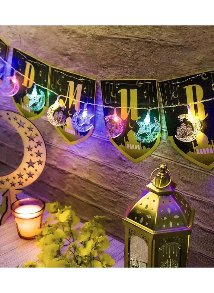Ramadan Eid Mubarak String Lights - Colorful Crescent & Star Lantern Fairy Lights for Islamic Festival Decor - Image 3