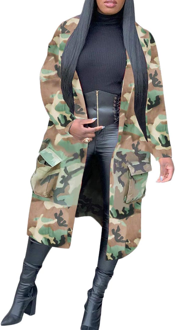 Vakkest Women's Camo Blazer Jacket - Long Sleeve Open Front Cardigan with Pockets - Image 1