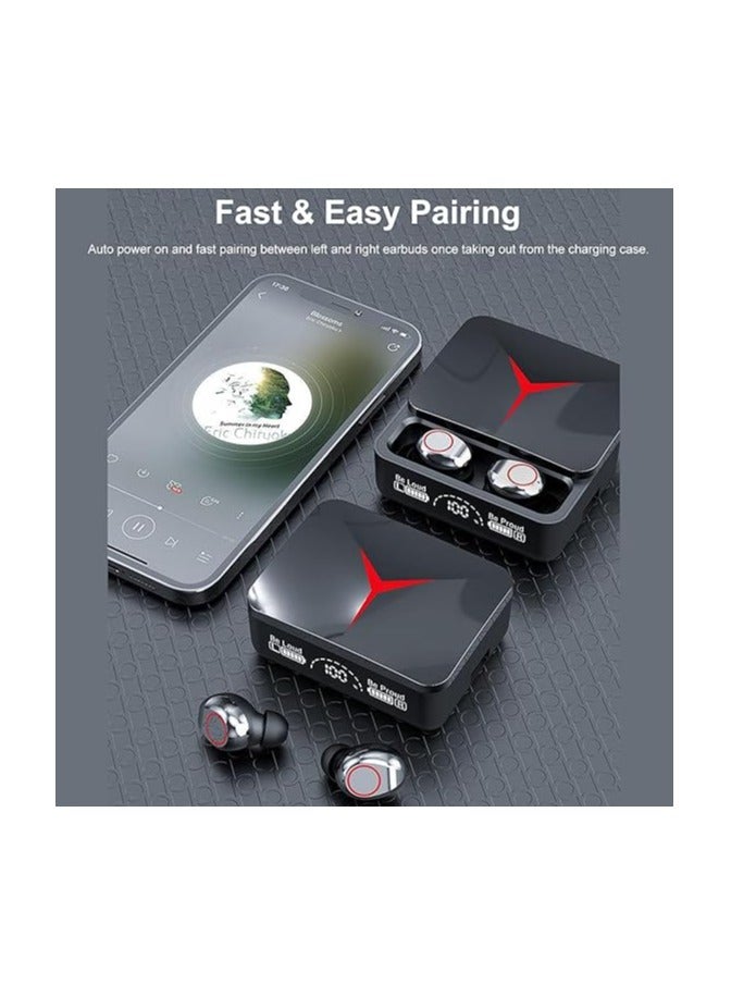 أتش أتش سماعات رأس M90 True Weless BT 5.3 رياضية، تحكم باللمس، سماعات موسيقى داخل الأذن، سماعات أذن صغيرة مع ميكروفون، علبة شحن، شاشة رقمية، مخرج USB - Image 3