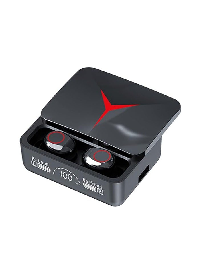 أتش أتش سماعات رأس M90 True Weless BT 5.3 رياضية، تحكم باللمس، سماعات موسيقى داخل الأذن، سماعات أذن صغيرة مع ميكروفون، علبة شحن، شاشة رقمية، مخرج USB - Image 1