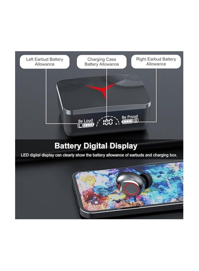 أتش أتش سماعات رأس M90 True Weless BT 5.3 رياضية، تحكم باللمس، سماعات موسيقى داخل الأذن، سماعات أذن صغيرة مع ميكروفون، علبة شحن، شاشة رقمية، مخرج USB - Image 4