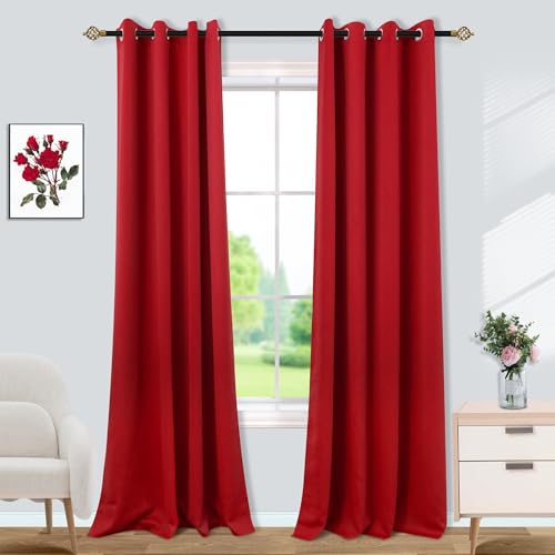 Mrs.Naturall MrsNaturall Red Curtains for Bedroom 84 Inch Length 2 Panels SetBlackout Grommet Window Black Out Luxury Curtains for Living Room 84 Inches Long
