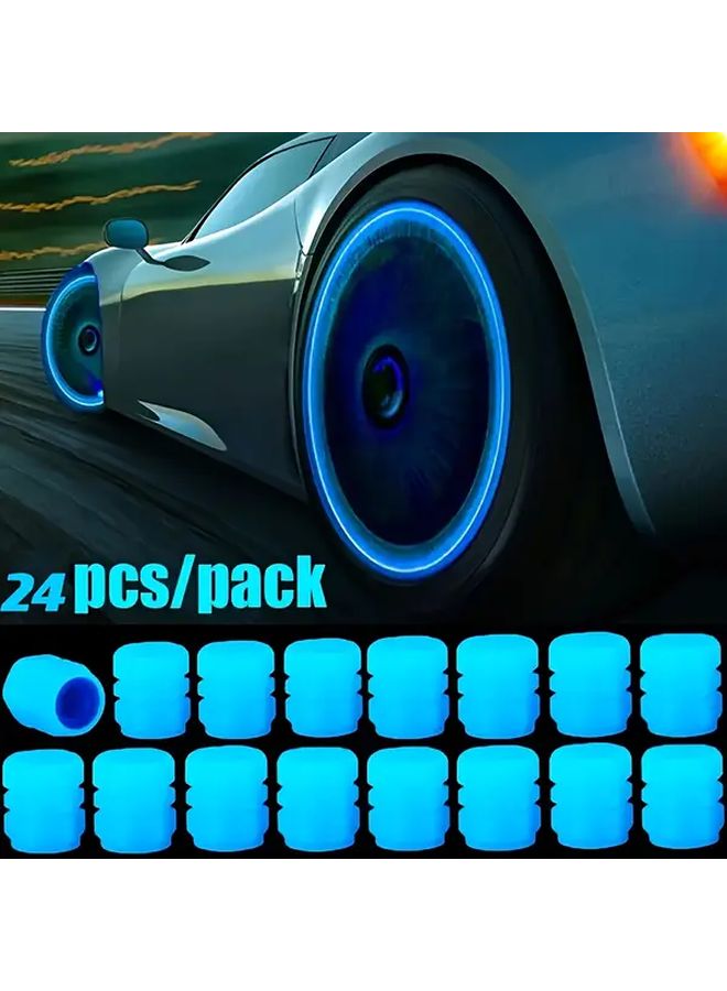 Glow In The Dark Hexagonal Valve Caps 24pcs Blue Universal Fit For Vehicles - Image 4