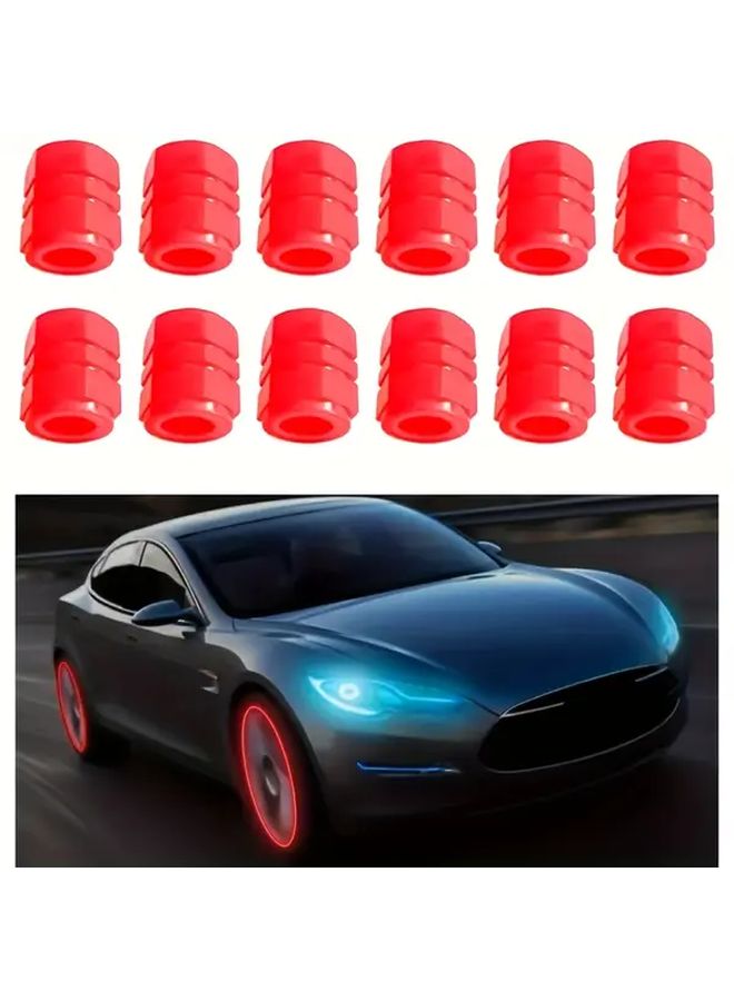 Glow In The Dark Hexagonal Valve Caps 24pcs Blue Universal Fit For Vehicles - Image 1