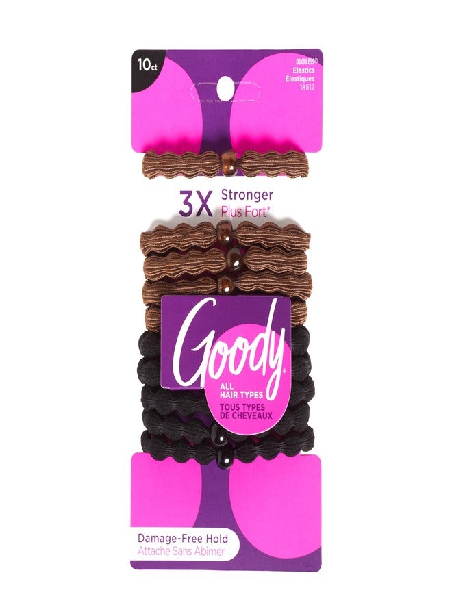 Goody Ouchless Forever Hair Elastics, 10 Ct, Brown & Black, 6MM, Damage-Free, 3X Stronger Ties, Retainable Shape, 16 Strand Inner Core, Styling Accessories for Women & Men, All Hair Types - Image 1