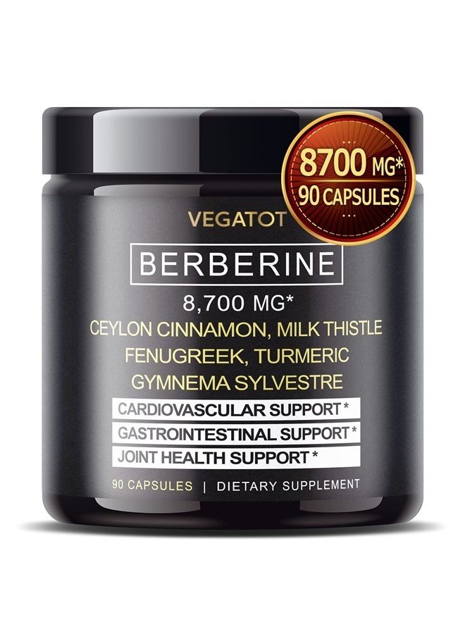 Berberine Supplement 8700MG with Ceylon Cinnamon, Turmeric, Milk Thistle, Fenugreek *USA Made and Tested* Immune System, Cardiovascular & Gastrointestinal Support*