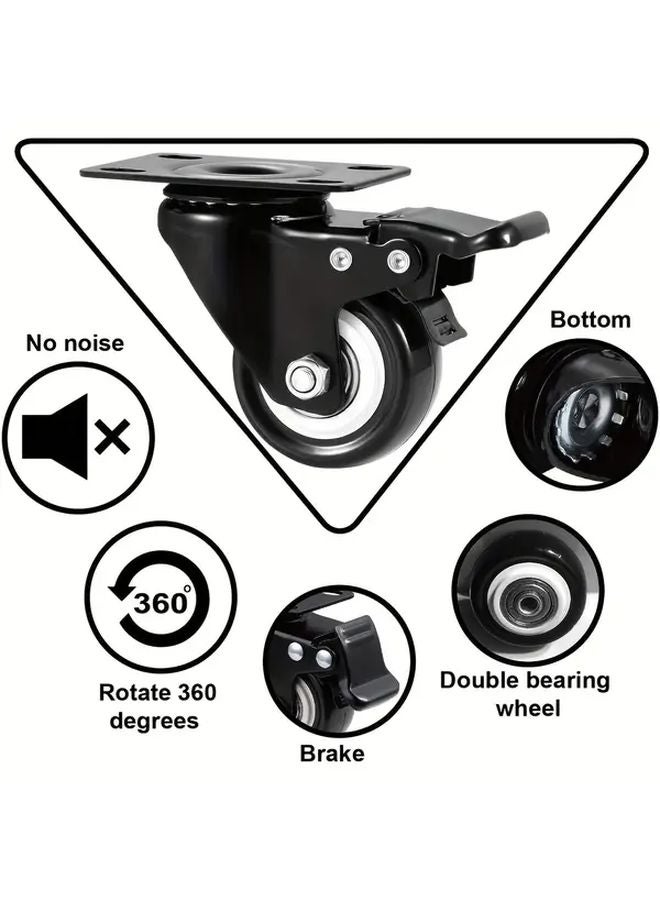 4pcs Heavy Duty 3.5 Inch Silent Swivel Castor Wheels With Brake 360 Degree Rotation - Image 4