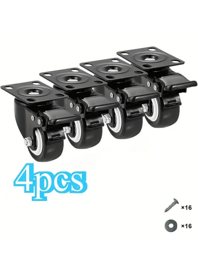 4pcs Heavy Duty 3.5 Inch Silent Swivel Castor Wheels With Brake 360 Degree Rotation - Image 2