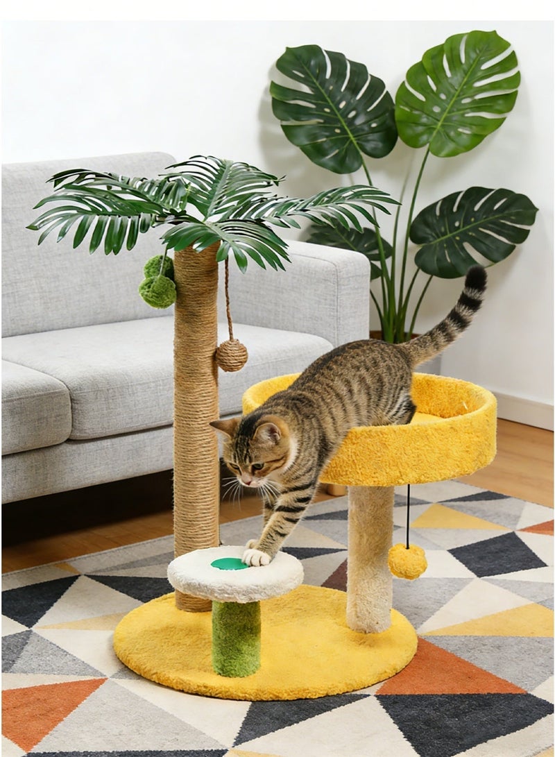 سيسلي شجرة قطط للقطط المنزلية، بطراز شجرة النخيل مع عمود خدش من السيزال وسرير من الفرو - Image 5